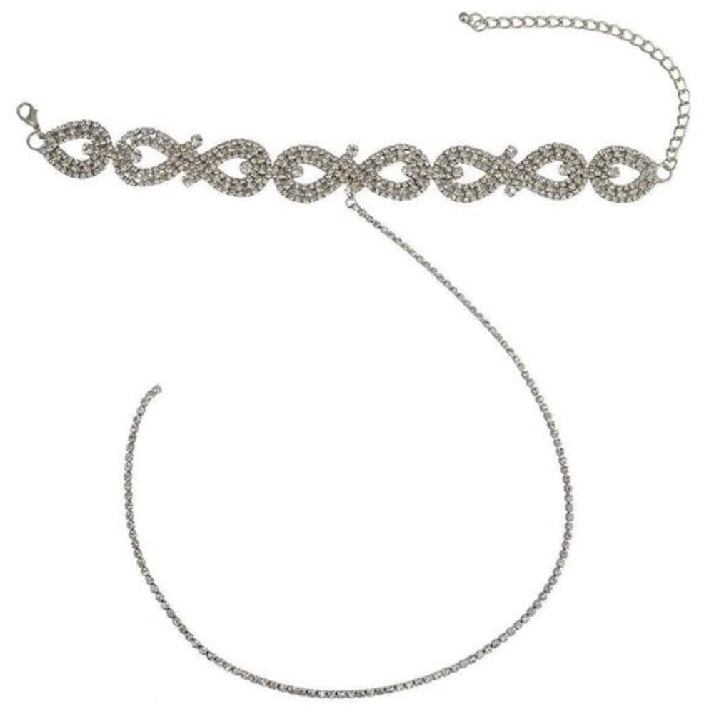 Silver‎ Choker Rhinestone Crystal Link Chain Tassel Choker Cuba Chain Necklace - Picture 4 of 4